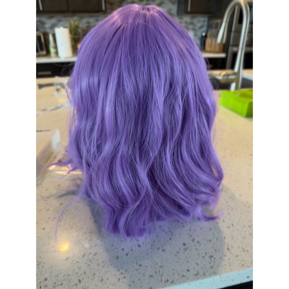 Kids Lavender Purple 13in Curly Wavy Bob Cosplay Wig Heat Resistant